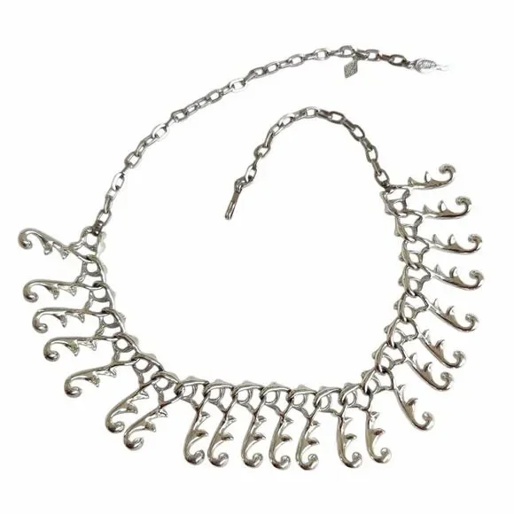 Sarah Coventry Vintage Silver Tone Fringe Statement Necklace - Picture 6 of 8